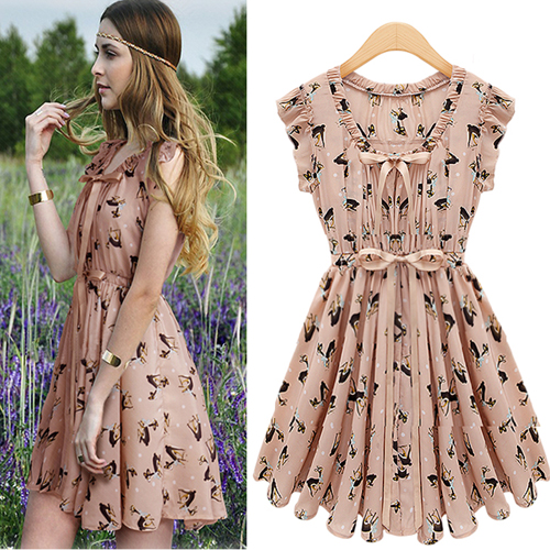 2013 women's fashion star style elizabethans pattern slim waist butterfly sleeve short-sleeve chiffon one-piece dress