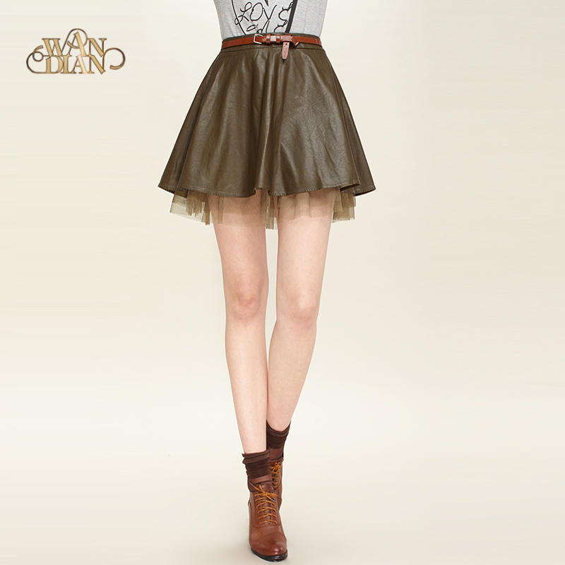 2013 women's gauze patchwork leather puff skirt short skirt bust skirt 1113198