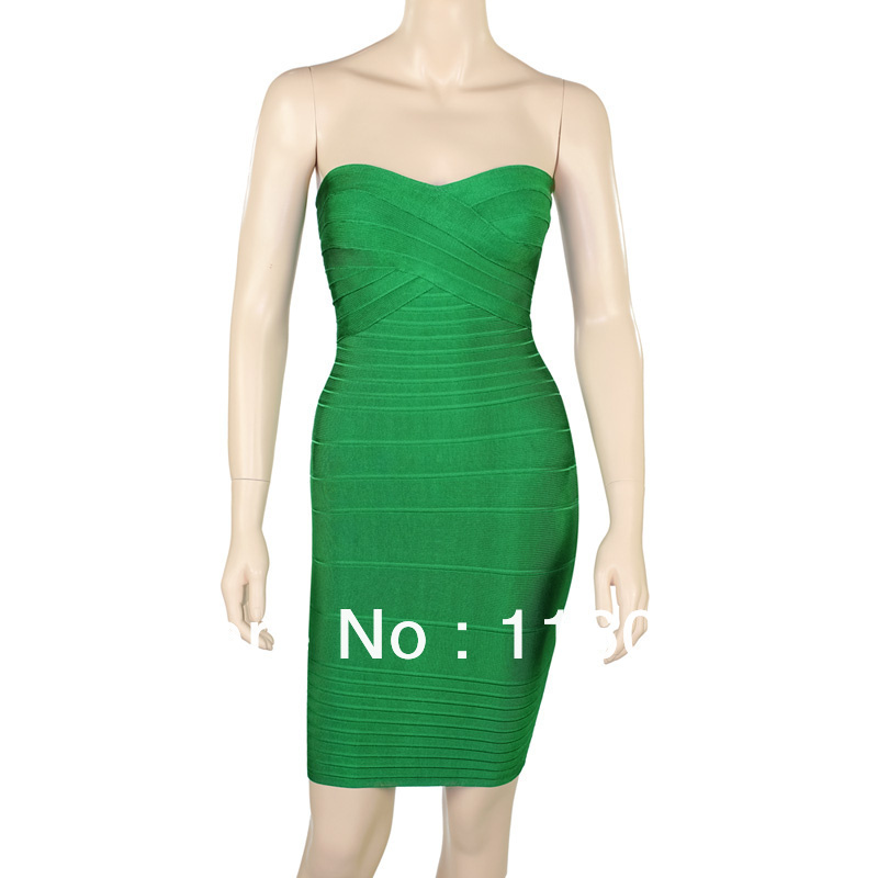 2013   Women's  Green strapless Tube Cerebrity dress Hot sell bandage dress  cockital prom and formal party everning dropship HL