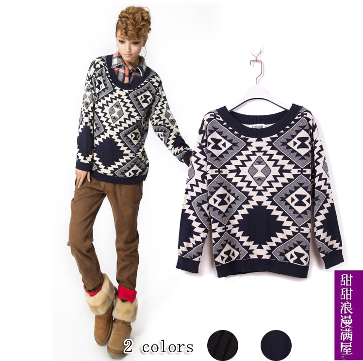 2013 women's gustless 534221 casual all-match national trend graphic geometric patterns sweater outerwear