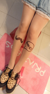2013 Women's Hot Sale Fashion Pantyhose Fake Tattoo Perspective Stockings Tight Mustache Pattern