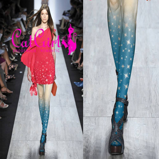 2013 Women's Hot Sale Fashion Pantyhose Gradual Change Star Fake Tattoo Perspective Stockings Tight Pattern