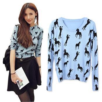 2013 women's knitted top sweet pattern print female sweater