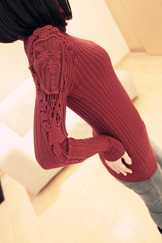 2013 women's lace medium-long basic pullover sweater basic turtleneck shirt