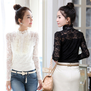 2013 women's lace turtleneck slim basic shirt plus size lace shirt top spaghetti strap
