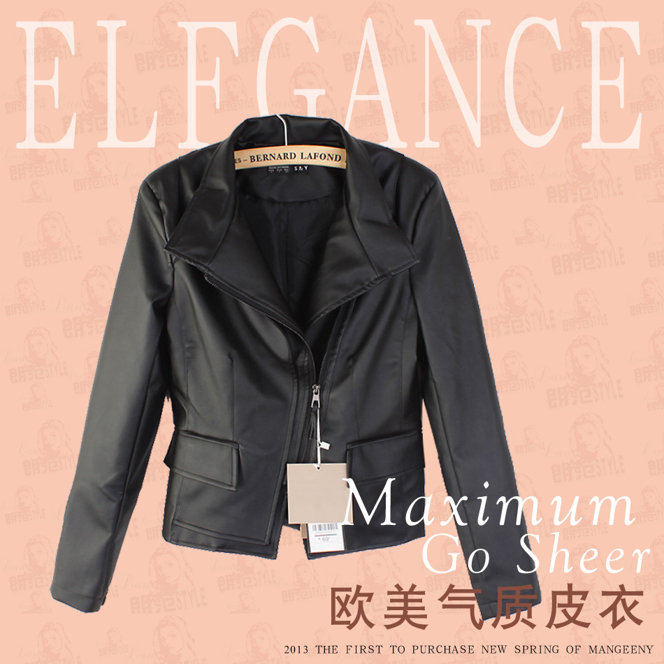 2013 women's leather clothing women's turn-down collar leather clothing leather clothing outerwear