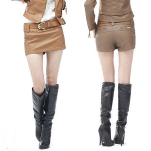2013 women's leather culottes leather shorts short skirt pants PU culottes shorts with belt a063