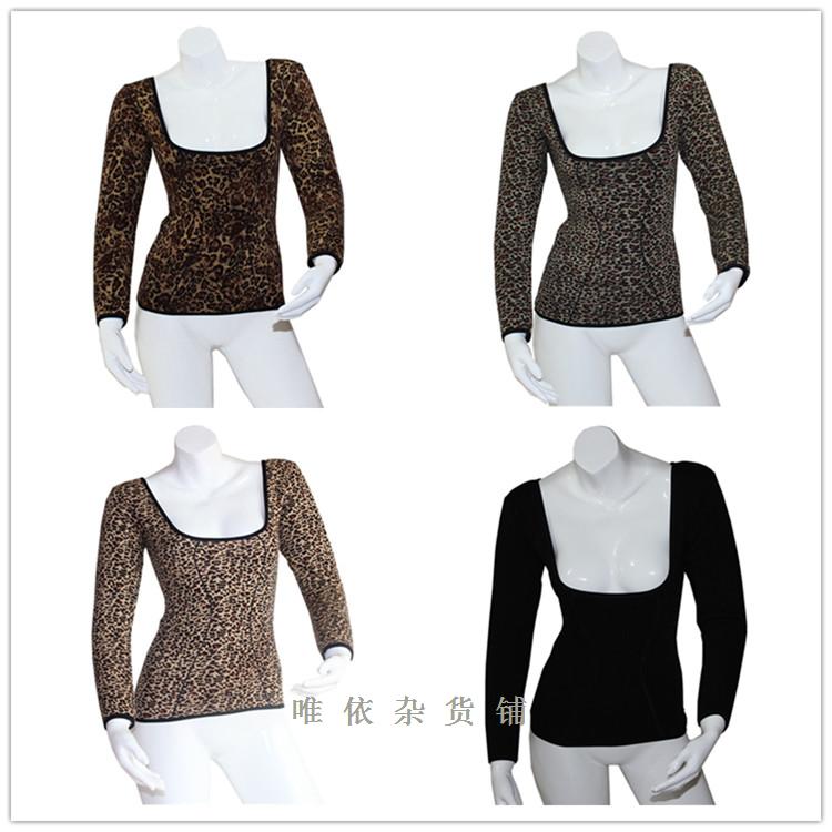 2013 Women's long-sleeve thermal underwear female plus velvet thickening body shaping beauty care thermal top leopard print