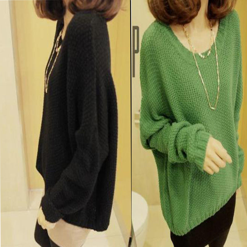 2013 women's loose plus size batwing shirt long-sleeve pullover knitted basic shirt sweater outerwear (WC005)