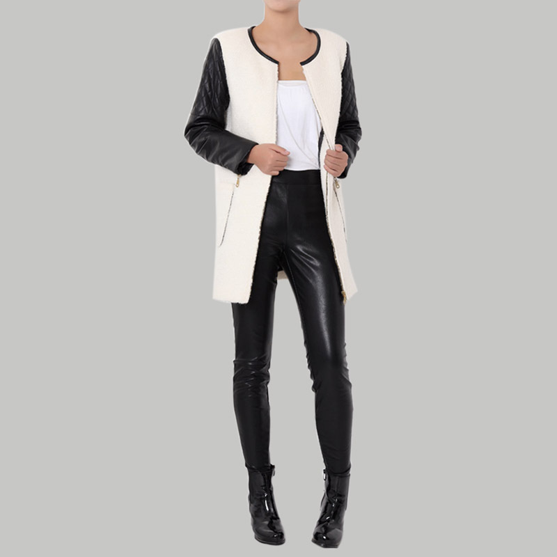 2013 women's medium-long woolen overcoat female woolen outerwear leather overcoat 954