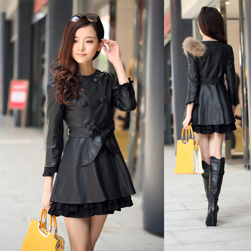 2013 women's new arrival spring PU leather clothing casual all-match lace patchwork outerwear 823p175