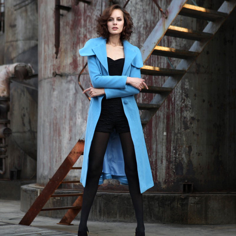 2013 women's new arrival turn-down collar long-sleeve slim woolen trench outerwear woolen overcoat fy-838-1