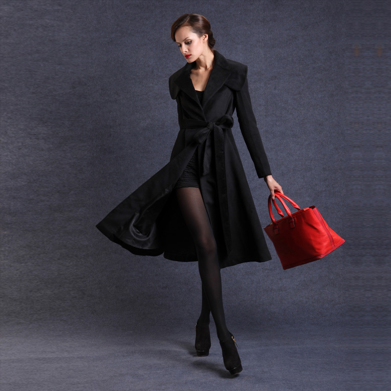 2013 women's new arrival turn-down collar long-sleeve slim woolen trench outerwear woolen overcoat fy-838