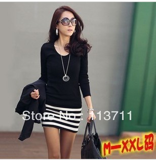 2013 women's new Korean ladies large size fashion Slim stripe dress free shipping
