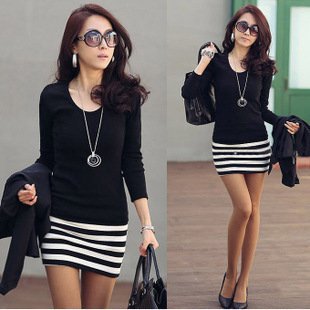 2013 women's new Korean ladies large size fashion Slim stripe dress free shipping