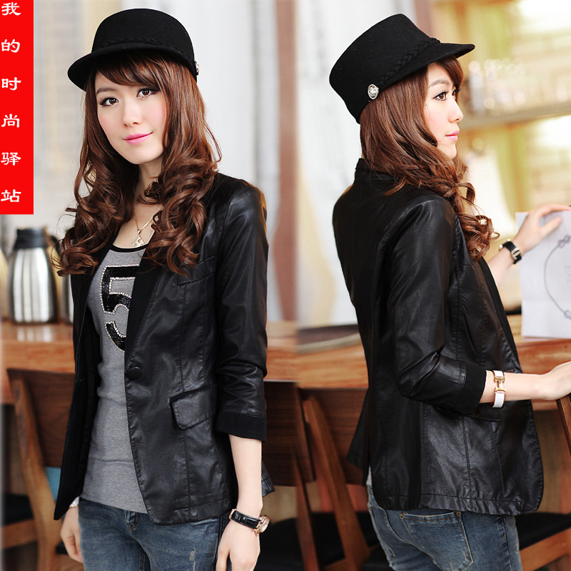 2013 women's outerwear female blazer outerwear three quarter sleeve women's leather clothing outerwear short slim design