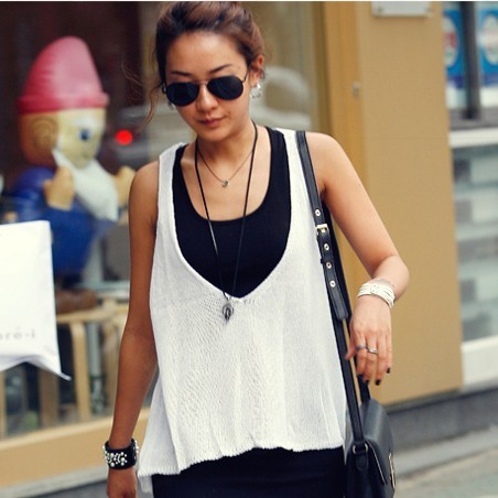 2013 women's personality the bow long vest casual black-and-white twinset sweater b3502