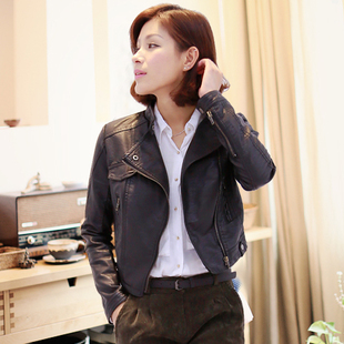 2013 women's PU small leather motorcycle clothing slim jacket outerwear short design female jjjj