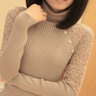 2013 Women's pullover lace medium-long knitted basic turtleneck thickening sweater