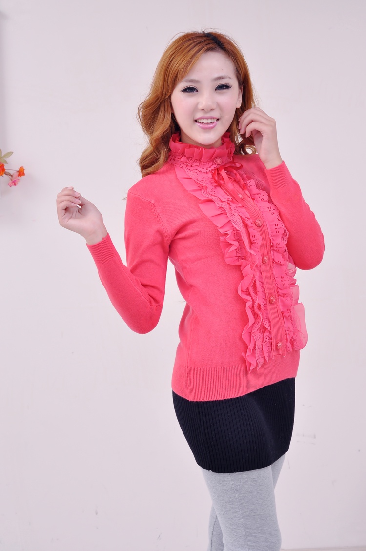 2013 women's pullover lace single breasted slim basic sweater air conditioning shirt (WC005)