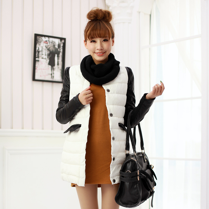 2013 women's rib knitting patchwork thick wadded jacket outerwear medium-long slim spring overcoat muffler scarf da3-3