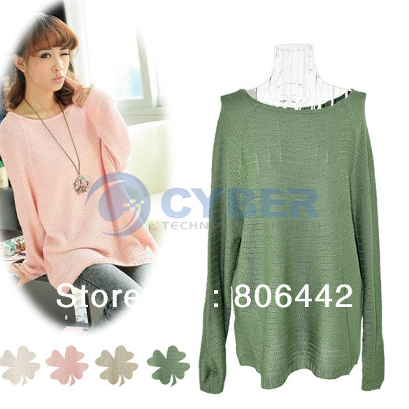 2013 Women's Round Neck Knitted Pullover Sweater Loosen Batwing Sleeve Ladies' Sweater Free Shipping 9391