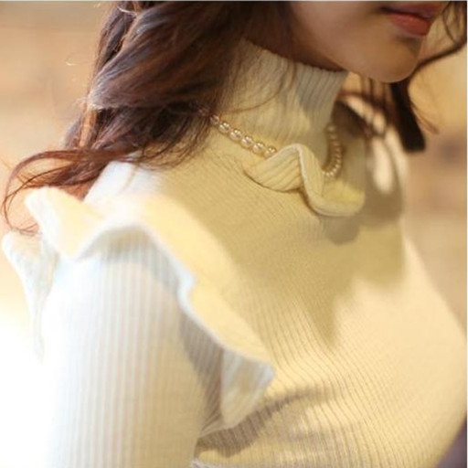 2013 women's ruffle turtleneck slim thermal wx1323 basic pullover sweater free shipping