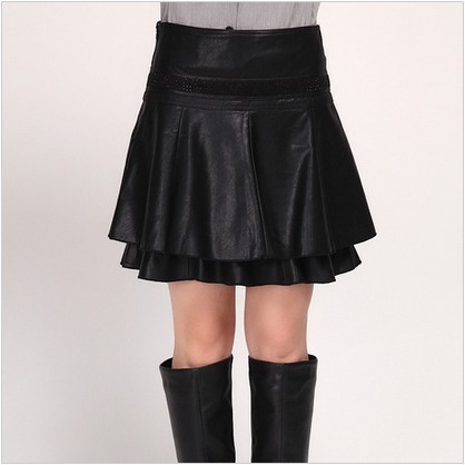 2013 Women's skirt new PU leather skirt thin high-end washable