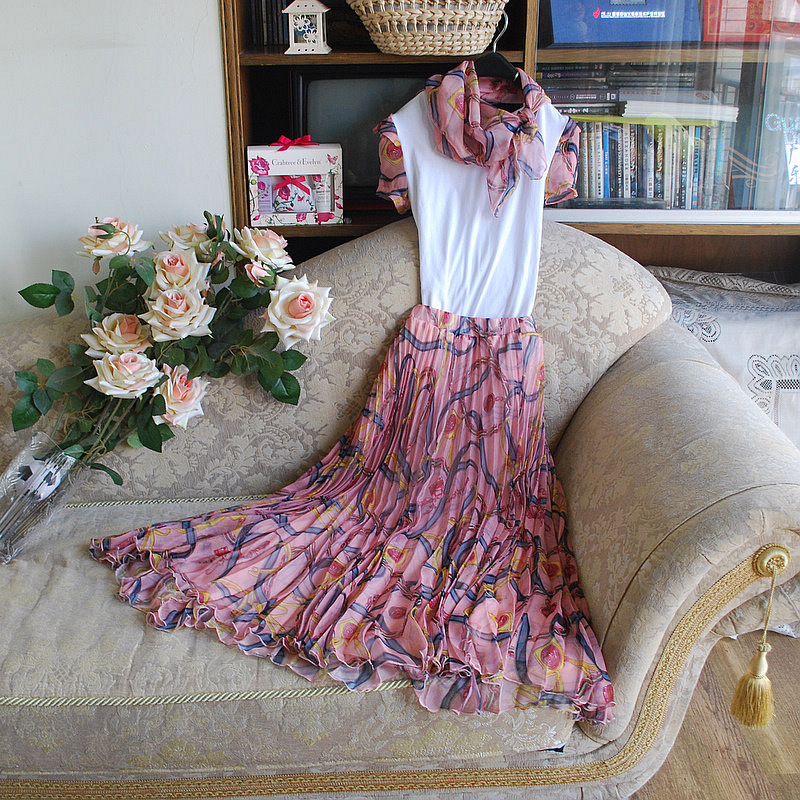 2013 women's skirt set dress bohemia milk, silk scarf belt