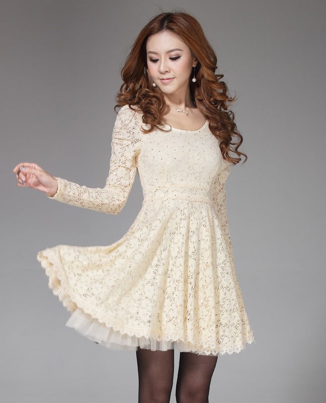 2013 women's slim long-sleeve basic lace one-piece dress female skirt 6001