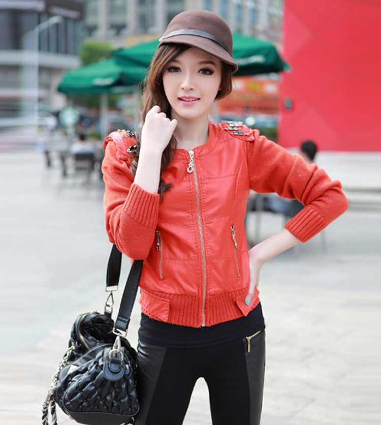 2013 women's slim short design casual fashion leather coat long-sleeve PU clothing