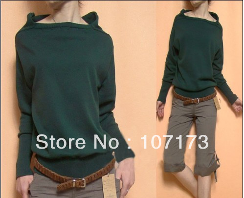 2013 Women's Slit Neckline 100% Cotton Pullover Women Brand Long-sleeve Sweater