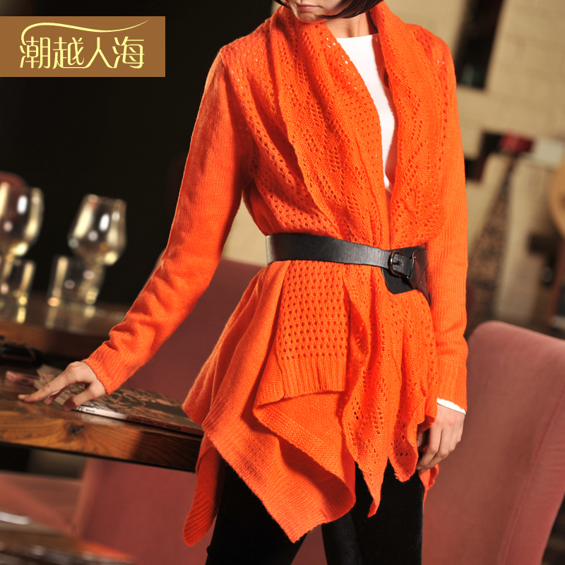2013 women's spring cutout sweater loose long-sleeve sweater irregular sweep