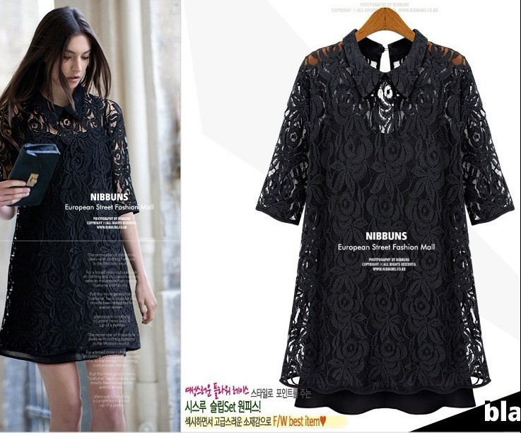 2013 Women's Spring Lace Black And White Chiffon Dress Novelty Knee-kength Maxi Dress Two Color