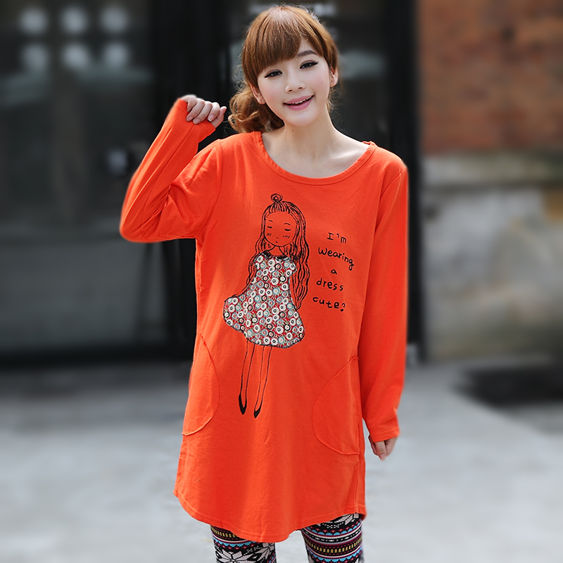 2013 women's spring maternity little girl floral print skirt applique print loose plus size long-sleeve T-shirt