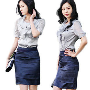 2013 women's spring ol professional set formal work wear chiffon short-sleeve shirt suit bust skirt