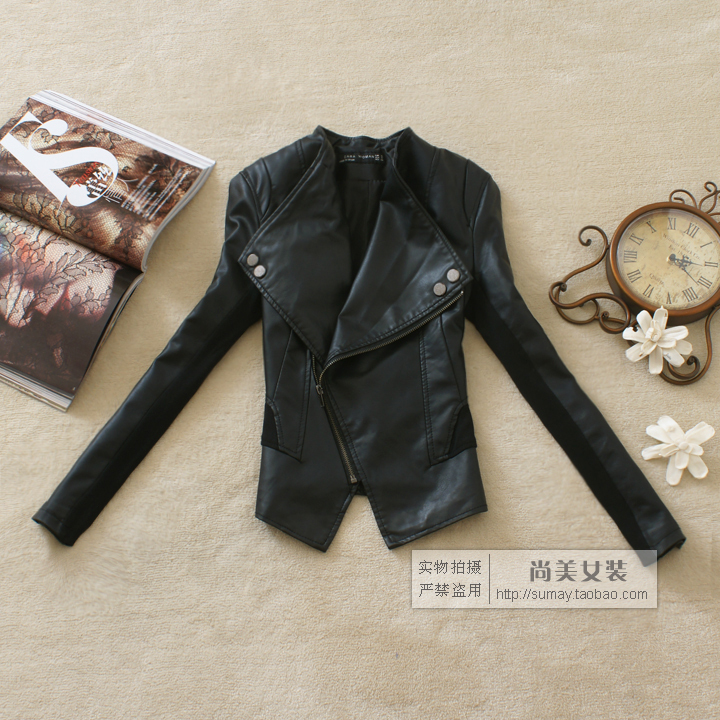 2013 women's spring outerwear fashion slim motorcycle PU clothing leather jacket