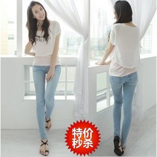 2013 women's spring slim light blue skinny pants tight fitting female scratches jeans