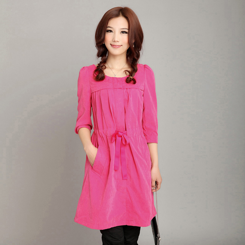 2013 women's spring slim medium-long outerwear trench sweet o-neck half sleeve windbreaker ovecoat outerwear woman lady
