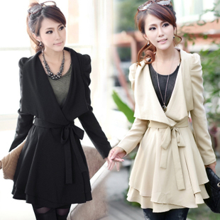 2013 women's spring slim one-piece dress long-sleeve V-neck trench outerwear