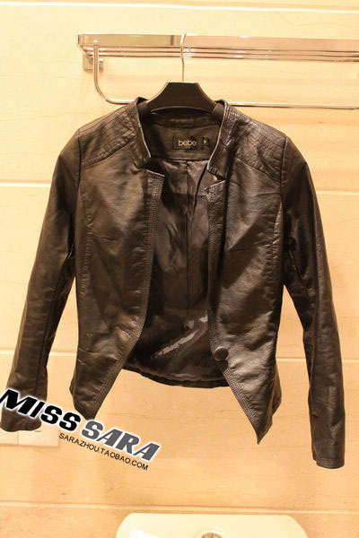 2013 women's spring slim short design one button leather clothing stand collar leather jacket PU women's outerwear female