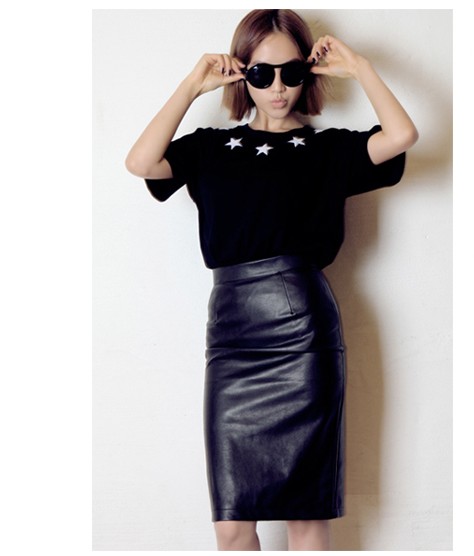 2013 women's spring star slim hip slim sexy leather skirt bust skirt