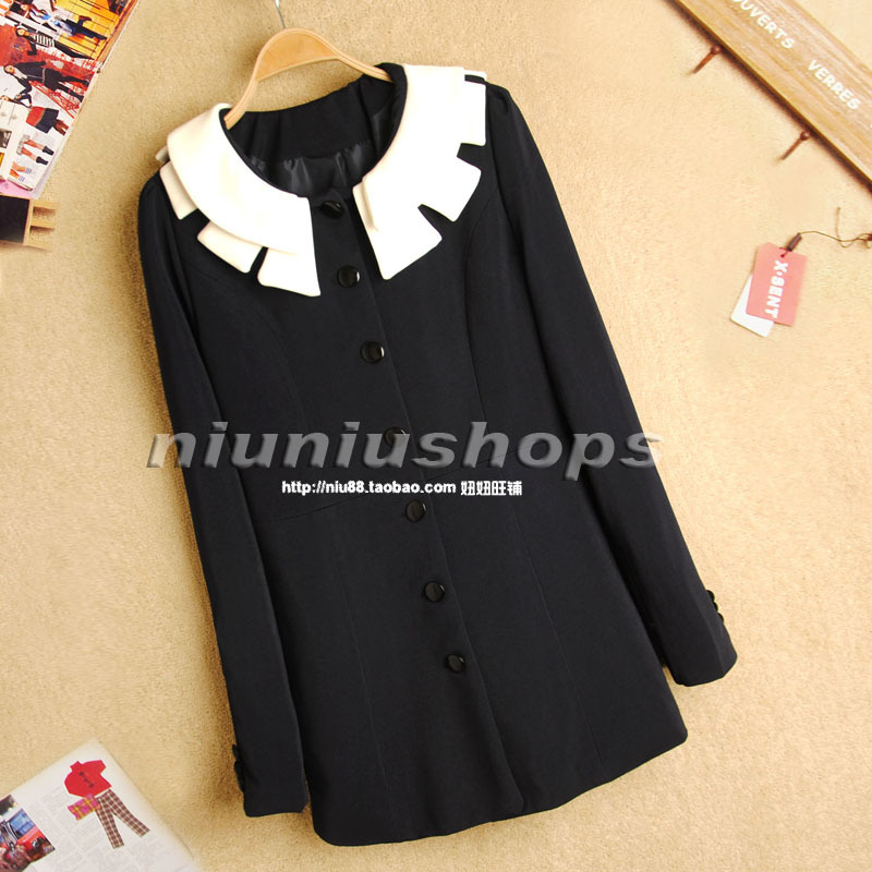 2013 women's spring sweet ruffle collar three button medium-long long-sleeve slim trench outerwear