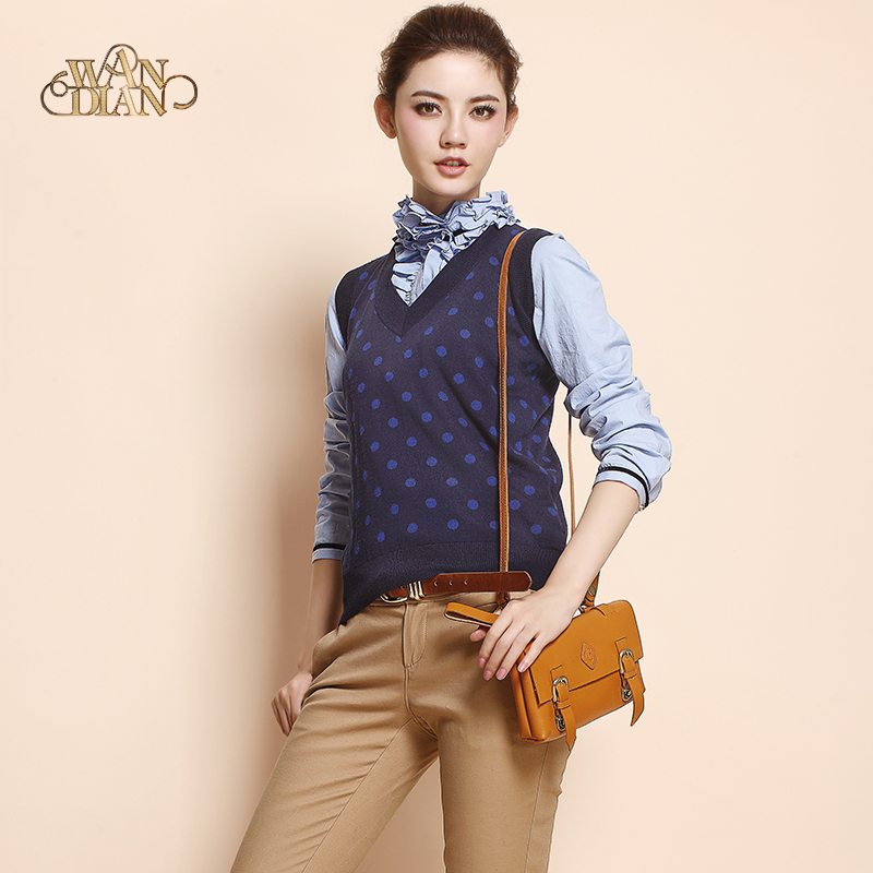 2013 women's spring vintage blue dot woven vest 1121109