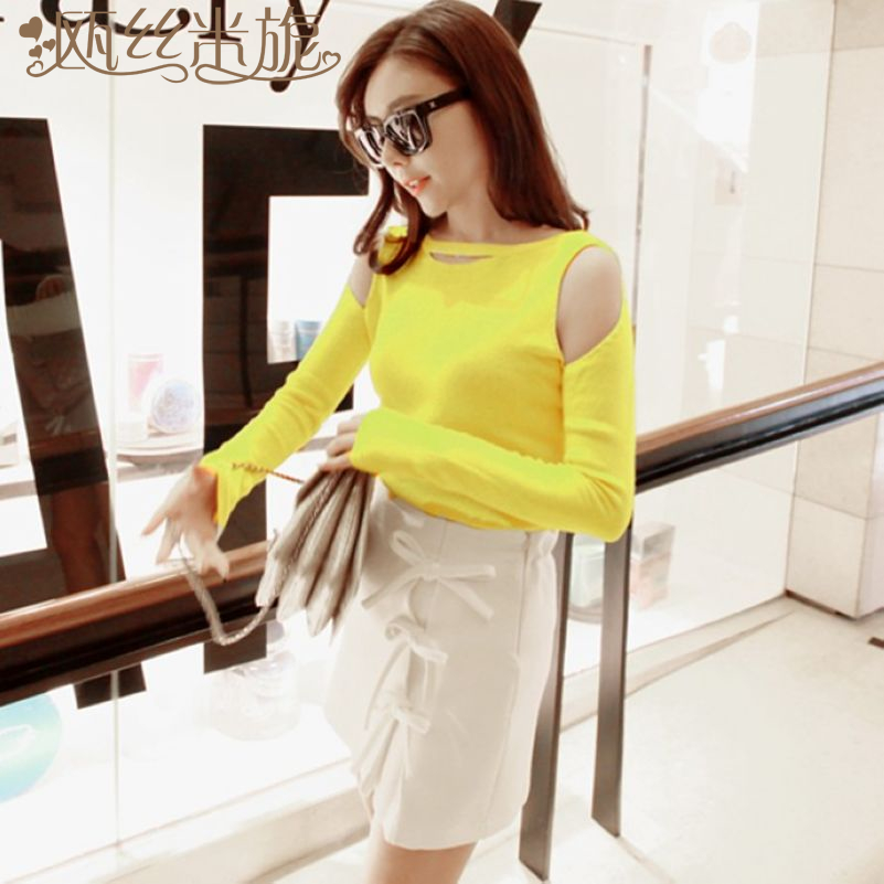 2013 women's spring women's sexy yellow strapless slim sweater hot  free shipping