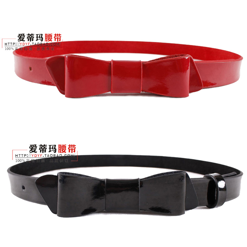 2013 women's sweet bow decoration belt fashion overcoat autumn and winter japanned leather female leather