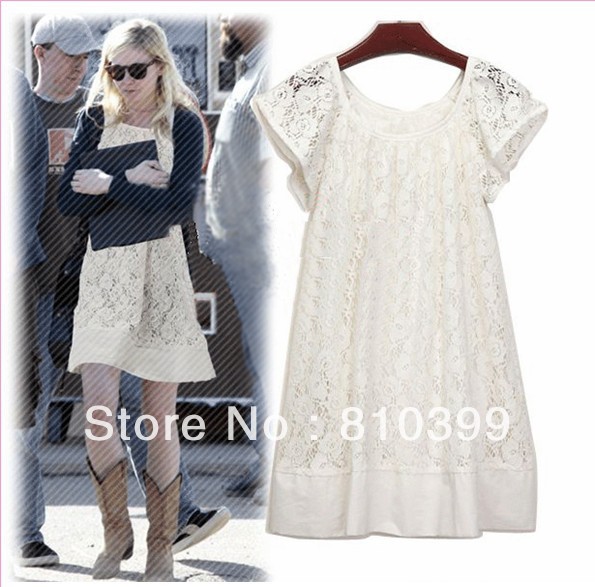 2013 Women's Sweet Fashion Casual Lace Dress Stylish Short Sleeve Skirt Freeshipping#D008