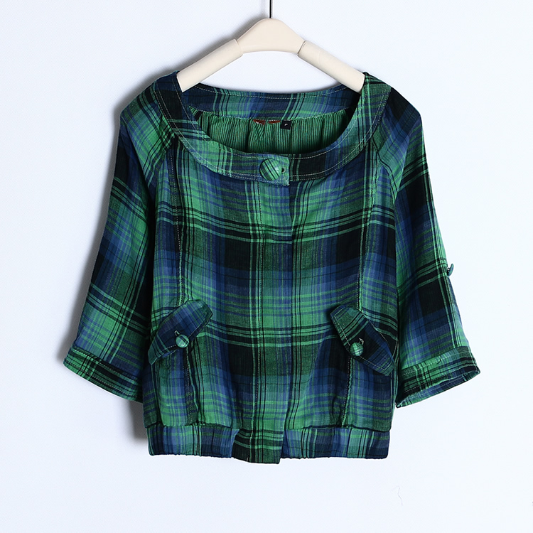 2013 women's sweet o-neck zipper plaid three quarter sleeve short jacket z (WC006)