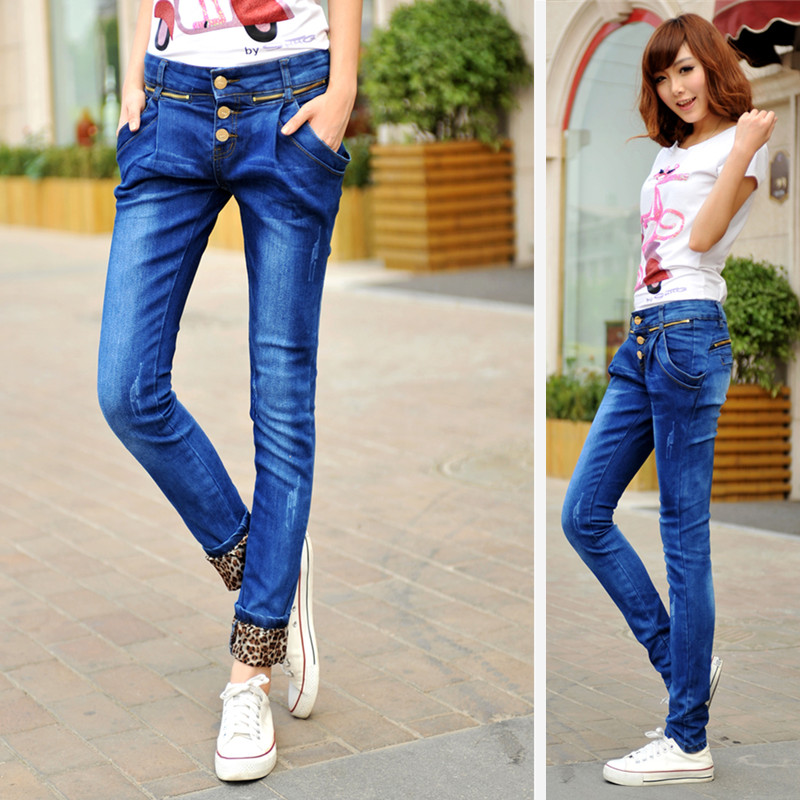 2013 Women's trousers casual jeans pants female roll up hem leopard print pencil pants size 7
