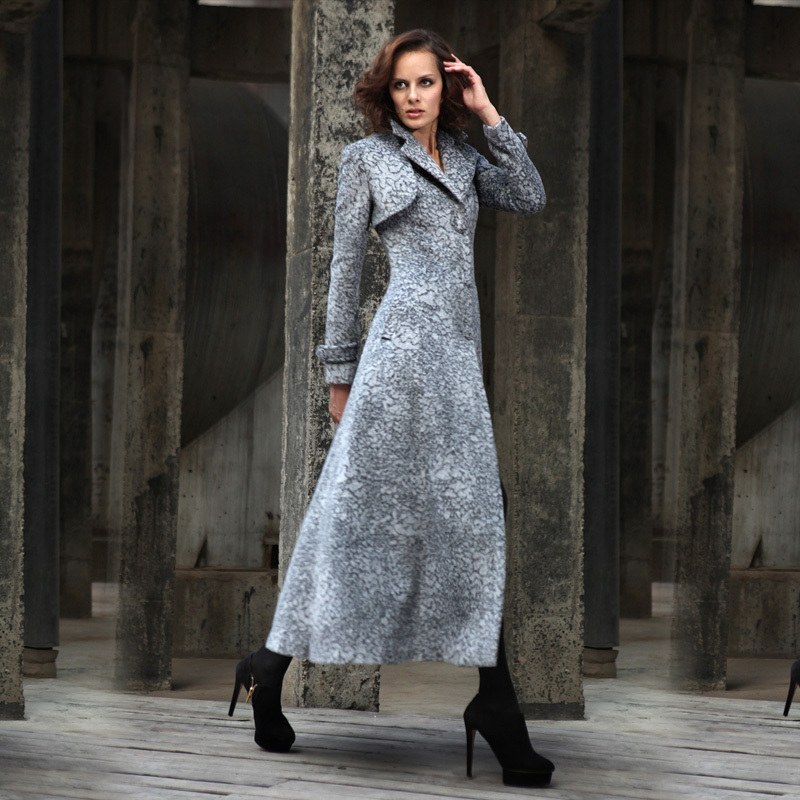 2013 women's turn-down collar slim woolen outerwear ultra long trench woolen overcoat fy-846